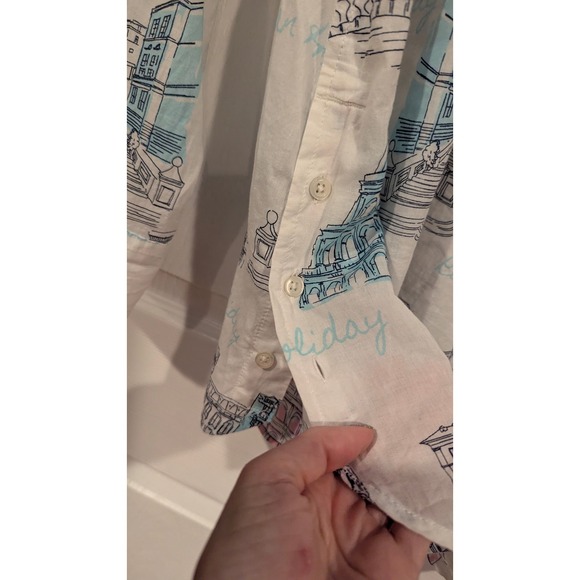 Talbots XL Roman Holiday Popover Blouse Rome Italy Print Side Buttons Top - Picture 5 of 8